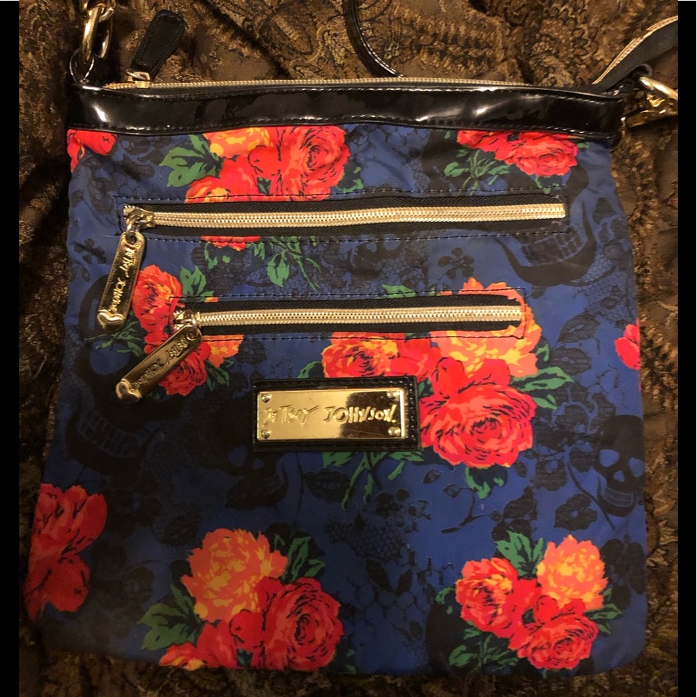 Betsey Johnson Blue and Red Floral Crossbody Bag